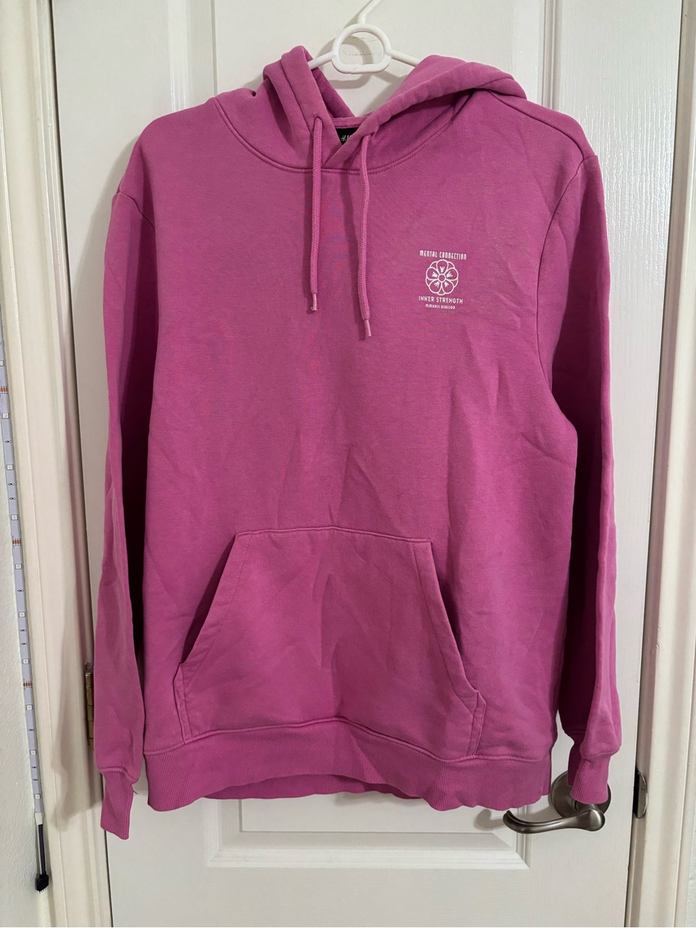 H&M Men's Crewneck Hoodie in Bright Pink with Front Pocket